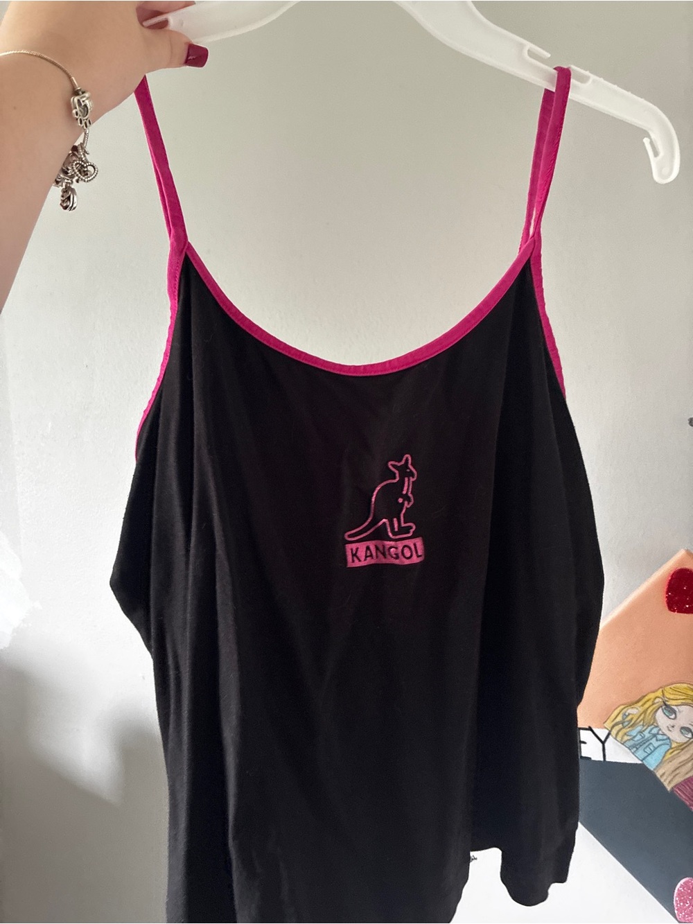 Kangol Black Cami with Hot Pink Trim and Logo